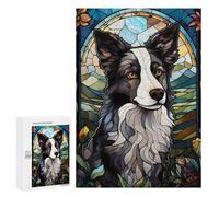 Rompecabezas para Adultos 300 PCS Border Collie Dog Stained Rompecabezas para Adultos Juegos Familiares Corte De Precisión Cumpleaños Y Navidad 300 PCS