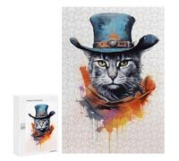 Rompecabezas para Adultos 300 PCS Cat As A Cowboy Painting Rompecabezas para Adultos Juegos Relajantes Mejora La Memoria Cumpleaños Y Navidad 300 PCS