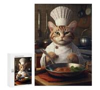 Rompecabezas para Adultos 300 PCS Cat Chef Pan Cook Rompecabezas para Adultos Juegos Familiares Corte De Precisión Cumpleaños Y Navidad 300 PCS