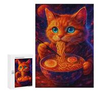 Rompecabezas para Adultos 300 PCS Cat Eating Ramen in Space Rompecabezas para Adultos Juegos Relajantes Difícil Regalos para Amigos Y Familiares 300 PCS