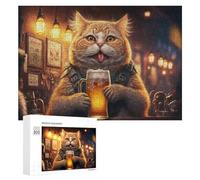 Rompecabezas para Adultos 300 PCS Cat Enjoying A Mug of Beer Rompecabezas para Adolescentes Juego De Ingenio Carrera De Velocidad De Manos Regalos De Cumpleaños Y Únicos 300 PCS