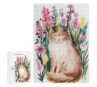 Rompecabezas para Adultos 300 PCS Cat in A Garden of Flowers Rompecabezas para Adultos Juegos Familiares Corte De Precisión Cumpleaños Y Navidad 300 PCS