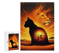 Rompecabezas para Adultos 300 PCS Cat Silhouette Lion Sunset Rompecabezas para Adultos Juego Práctico Mejora La Memoria Regalos para Amigos Y Familiares 300 PCS