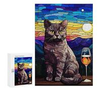Rompecabezas para Adultos 300 PCS Cat Sit Down and 1 Glass Rompecabezas para Adultos Juegos Relajantes Mejora La Memoria Difícil Y Desafiante 300 PCS
