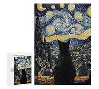 Rompecabezas para Adultos 300 PCS Cat Under Starry Night Landscape Rompecabezas para Adultos Juegos Relajantes Mejora La Memoria Difícil Y Desafiante 300 PCS