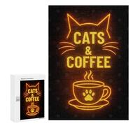 Rompecabezas para Adultos 300 PCS Cats & Coffee Neon Sign Rompecabezas para Adultos Juegos Familiares Pero Divertidos Y Humorísticos Difíciles Y Desafiantes 300 PCS