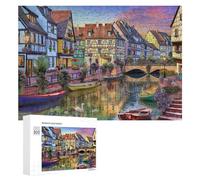 Rompecabezas para Adultos 300 PCS Charming Canal Scene with Colorful Houses Rompecabezas para Adultos Juguete Decoración De Pared Regalos para Mujeres Gran Regalo para Juegos 300 PCS