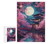 Rompecabezas para Adultos 300 PCS Cherry Blossom Moonlit Pagoda Rompecabezas para Adultos Desafío Difícil Ayuda A Ejercitar El Cerebro Juego De Desafío Único 300 PCS