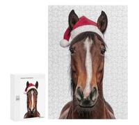Rompecabezas para Adultos 300 PCS Christmas Horse with Santa Hat Rompecabezas para Adolescentes Juego De Ingenio Análisis Y Lógica 300 PCS