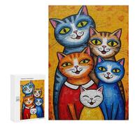 Rompecabezas para Adultos 300 PCS Colorful Cat Family Portrait Painting Rompecabezas para Adultos Juegos Familiares Alivia El Estrés Regalo De Cumpleaños, Regalos, 300 PCS