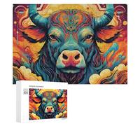 Rompecabezas para Adultos 300 PCS Colorful Cosmic Bull Portrait -1 Rompecabezas para Adultos Juego De Ingenio Decoración Perfecta Cumpleaños Y Navidad 300 PCS