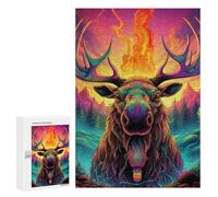 Rompecabezas para Adultos 300 PCS Colorful Moose Portrait Rompecabezas para Adolescentes Juego De Ingenio Carrera De Velocidad De Manos Regalos De Cumpleaños Y Únicos 300 PCS