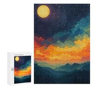 Rompecabezas para Adultos 300 PCS Colorful Night Landscape with Moon Juego De Rompecabezas para Ejercitar La Mente Corte De Precisión Interacción Entre Padres E Hijos 300 PCS