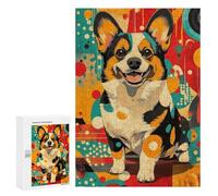 Rompecabezas para Adultos 300 PCS Corgi in Retro Style Welsh Corgi Art Print - Vibrant and Abstract Dog Decor Rompecabezas para Adultos Juegos Relajantes Mejora La Memoria Cumpleaño