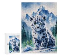 Rompecabezas para Adultos 300 PCS Cute Snow Leopard Cub in Mountains Watercolor Rompecabezas para Adultos Juego Práctico Mejora La Memoria Regalos para Amigos Y Familiares 300 PCS