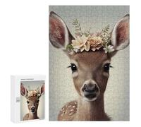 Rompecabezas para Adultos 300 PCS Deer Floral Animal Face Juego De Rompecabezas para Ejercitar La Mente Corte De Precisión Interacción Entre Padres E Hijos 300 PCS