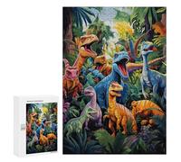 Rompecabezas para Adultos 300 PCS Dinosaur Paradise A Colorful Jungle Scene Rompecabezas para Adultos Juego De Ingenio Decoración Perfecta Cumpleaños Y Navidad 300 PCS