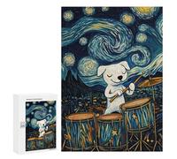 Rompecabezas para Adultos 300 PCS Dog Playing Drums Starry Night Rompecabezas para Adultos Juego Familiar Regalos para Mujeres Regalo De Cumpleaños, Regalos, 300 PCS