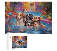 Rompecabezas para Adultos 300 PCS Dogs in Tropical Paradise Pool Rompecabezas para Adultos Juguete Decoración De Pared Regalos para Mujeres Gran Regalo para Juegos 300 PCS