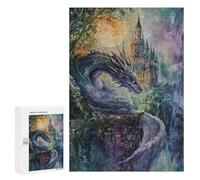 Rompecabezas para Adultos 300 PCS Dragon and Castle Watercolor Rompecabezas para Adolescentes Juego De Ingenio Análisis Y Lógica 300 PCS