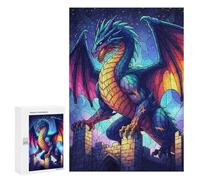 Rompecabezas para Adultos 300 PCS Dragon on Castle at Night Rompecabezas para Adultos Juego Práctico Mejora La Memoria Regalos para Amigos Y Familiares 300 PCS