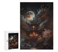 Rompecabezas para Adultos 300 PCS Dragon Temple Moonlit Night Rompecabezas para Adultos Alivia El Estrés Desafíos para Completar Rompecabezas Juegos Familiares 300 PCS
