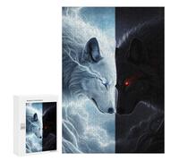 Rompecabezas para Adultos 300 PCS Dual Wolves Light and Dark Rompecabezas para Adultos Juguetes Antiestrés Mejora La Memoria Regalo De Cumpleaños, Regalos, 300 PCS