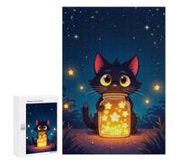 Rompecabezas para Adultos 300 PCS Enchanted Whiskers - Starlit Cat & Golden Jar in Moonlit Serenity Rompecabezas para Adolescentes Desafío Educativo para Aliviar El Estrés Cumplea