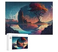 Rompecabezas para Adultos 300 PCS Fantasy Landscape with Trees and Planets Rompecabezas para Adultos Juguete Decoración De Pared Regalos para Mujeres Gran Regalo para Juegos 300 PCS