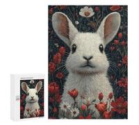 Rompecabezas para Adultos 300 PCS Floral White Bunny Rompecabezas para Adultos Juegos Relajantes Mejora La Memoria Cumpleaños Y Navidad 300 PCS