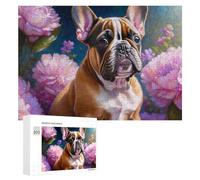 Rompecabezas para Adultos 300 PCS Fluffy Bulldog with Pink Flowers Rompecabezas para Adultos Juguete Decoración De Pared Regalos para Mujeres Gran Regalo para Juegos 300 PCS