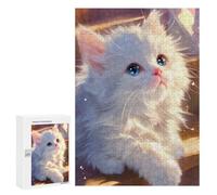Rompecabezas para Adultos 300 PCS Fluffy White Cat with Blue Eyes Rompecabezas para Adultos Análisis Y Lógica Entrena Tu Cerebro Y Tus Manos Juguete Juego Intelectual 300 PCS