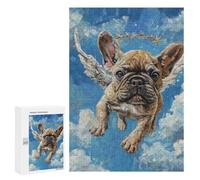 Rompecabezas para Adultos 300 PCS Flying French Bulldog Art Print Rompecabezas para Adultos Desafío Difícil Ayuda A Ejercitar El Cerebro Juego De Desafío Único 300 PCS
