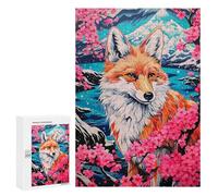 Rompecabezas para Adultos 300 PCS Fox Cherry Blossoms Animal Juego De Rompecabezas para Ejercitar La Mente Corte De Precisión Interacción Entre Padres E Hijos 300 PCS