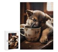 Rompecabezas para Adultos 300 PCS German Shepherd Coffee Pup Rompecabezas para Adultos Juego Familiar Regalos para Mujeres Regalo De Cumpleaños, Regalos, 300 PCS