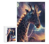 Rompecabezas para Adultos 300 PCS Giraffe Lightning Storm Wildlife Artwork Rompecabezas para Adultos Juguetes Antiestrés Mejora La Memoria Regalos De Cumpleaños Y Únicos 300 PCS
