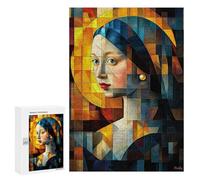 Rompecabezas para Adultos 300 PCS Girl with A Pearl Earring Stained Glass Mosaic. Rompecabezas para Adultos Juegos Relajantes Mejora La Memoria Difícil Y Desafiante 300 PCS