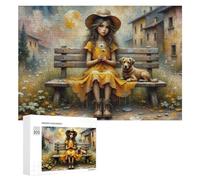 Rompecabezas para Adultos 300 PCS Girl with Yellow Dress and Dog Rompecabezas para Adultos Juguete Decoración De Pared Regalos para Mujeres Gran Regalo para Juegos 300 PCS