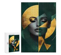 Rompecabezas para Adultos 300 PCS Gold & Green Geometric Emerald Woman Juego De Rompecabezas para Ejercitar La Mente Corte De Precisión Interacción Entre Padres E Hijos 300 PCS