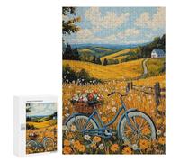 Rompecabezas para Adultos 300 PCS Golden Countryside Escape - Naïf Rural Bicycle Art Rompecabezas para Adultos Juegos Divertidos Decoración Desafiante De Completar 300 PCS