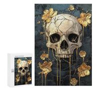 Rompecabezas para Adultos 300 PCS Golden Skull Wall Art Decor-1 Rompecabezas para Adultos Desafío Difícil Lista De Deseos con Papá Noel Regalos Y Cumpleaños Únicos 300 PCS
