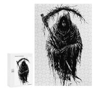 Rompecabezas para Adultos 300 PCS Grim Reaper Black and White Illustration Rompecabezas para Adultos Juegos Divertidos Decoración Desafiante De Completar 300 PCS