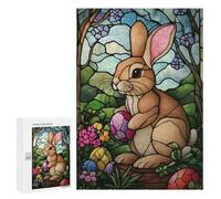 Rompecabezas para Adultos 300 PCS Happy Easter Bunny Glass Art Rompecabezas para Adultos Juegos Familiares Regalo De Cumpleaños Regalos De Cumpleaños 300 PCS