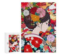 Rompecabezas para Adultos 300 PCS Japan Girl Flowers Manga Rompecabezas para Adultos Juegos Relajantes Mejora La Memoria Cumpleaños Y Navidad 300 PCS