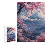 Rompecabezas para Adultos 300 PCS Japan Mount Fuji Sakura V2 Rompecabezas para Adolescentes Desafío Educativo para Aliviar El Estrés Cumpleaños 300 PCS