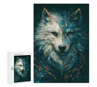 Rompecabezas para Adultos 300 PCS Kintsugi Wolf Spirit in Blue and Gold Rompecabezas para Adultos Juegos Divertidos Decoración Desafiante De Completar 300 PCS