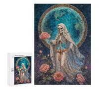 Rompecabezas para Adultos 300 PCS La Niña Blanca, Santa Muerte in White Robe with Roses Rompecabezas para Adultos Juegos Familiares Regalo De Cumpleaños Regalos De Cumpleaños 300 PC