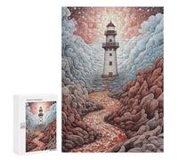 Rompecabezas para Adultos 300 PCS Lighthouse in The Clouds Juego De Rompecabezas para Ejercitar La Mente Corte De Precisión Interacción Entre Padres E Hijos 300 PCS