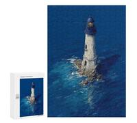 Rompecabezas para Adultos 300 PCS Lighthouse in The Ocean Deep Blue Lighthouse at Sea Dramatic Coastal Art Rompecabezas para Adultos Juegos Relajantes Mejora La Memoria Difícil Y Desafiante 300 PCS