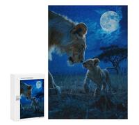 Rompecabezas para Adultos 300 PCS Lioness and Cub Under Moonlight Rompecabezas para Adolescentes Desafío Educativo para Aliviar El Estrés Cumpleaños 300 PCS